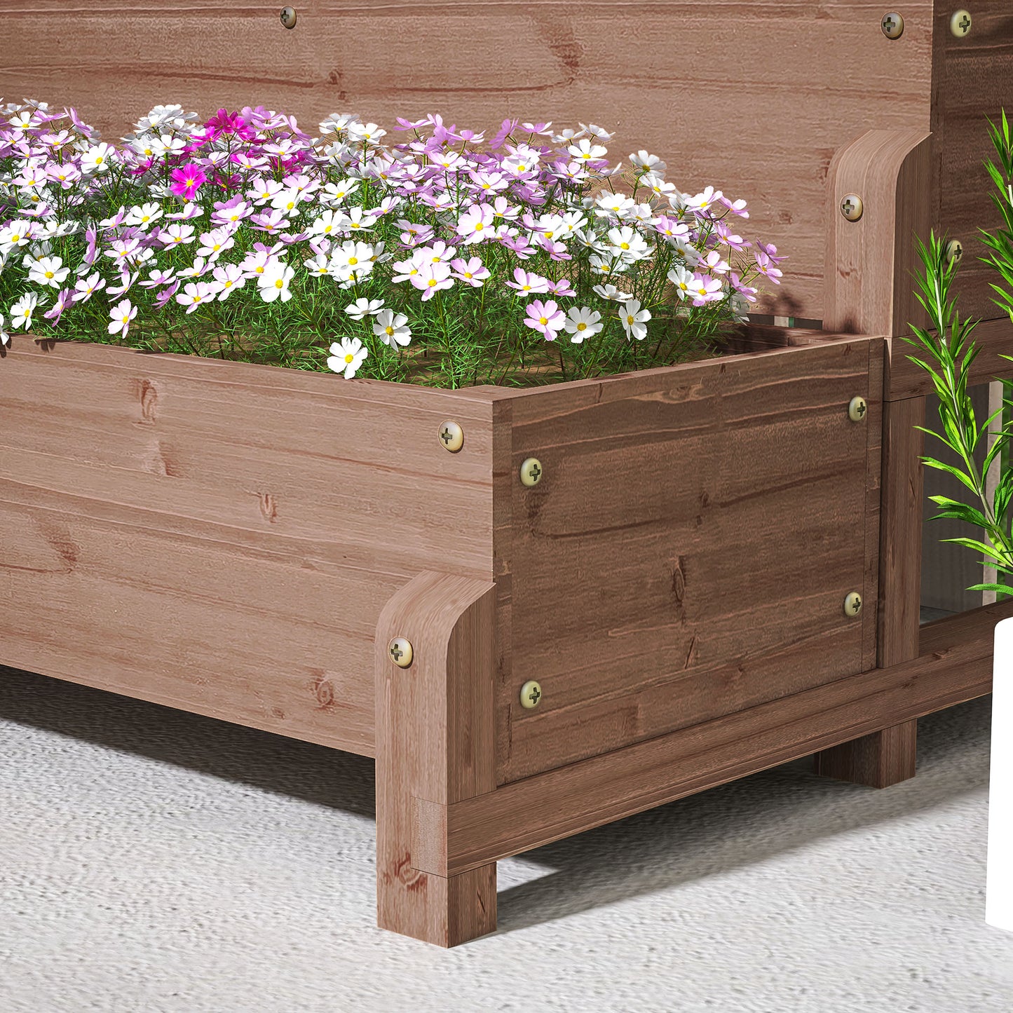 Outsunny 2 Tier Raised Garden Bed With Trellis Wooden Planter Box Drainage Holes For Climbing Plants