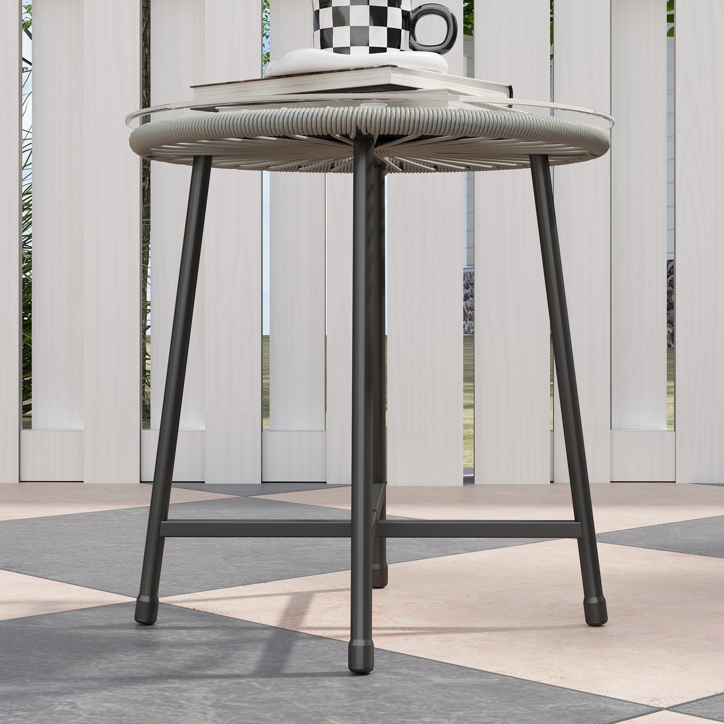 Outsunny 3 Piece Rattan Bistro Set With Cushioned Chairs Glass Top Table Outdoor Patio Balcony Light Grey