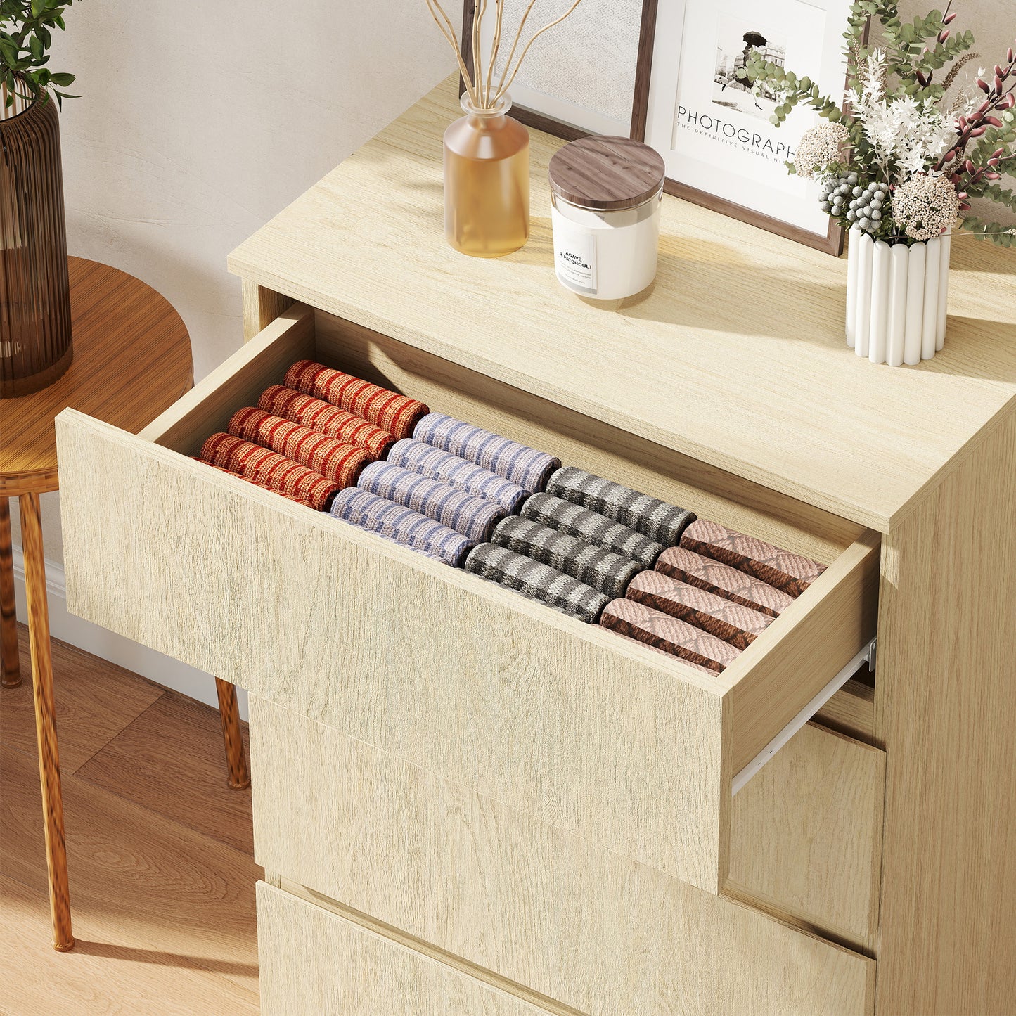 HOMCOM 4 Drawer Chest Of Drawers Modern Dresser For Bedroom Storage Cabinet With Smooth Finish