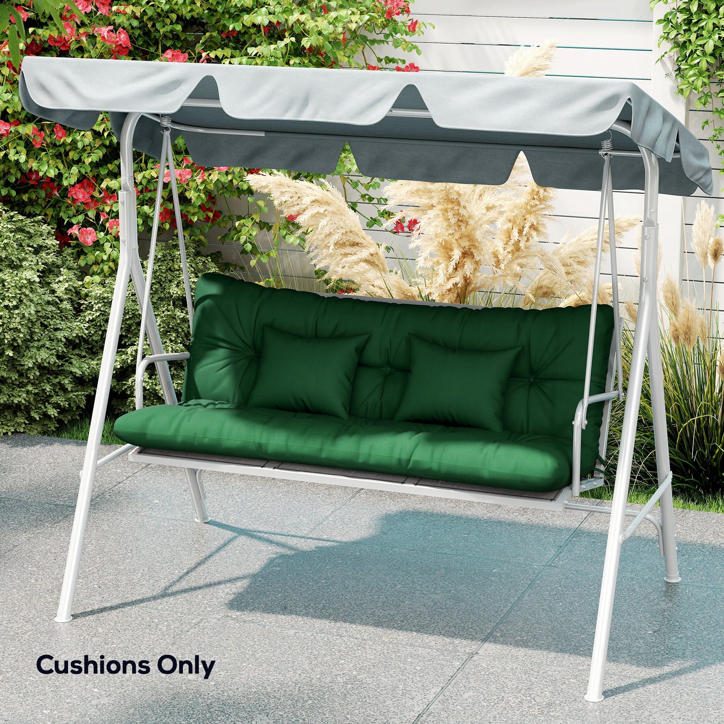 Outsunny Outdoor Seat Cushions With Back Cushion And Two Pillows Water Repellent For 3 Seater Chair Green