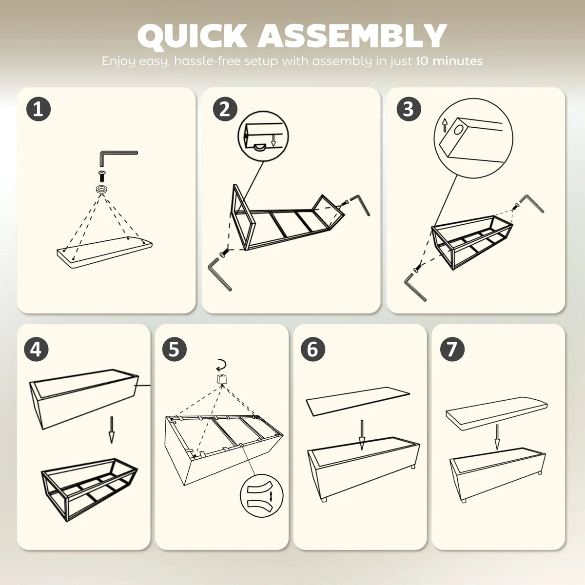 Corduroy storage ottoman bench quick assembly step illustrations