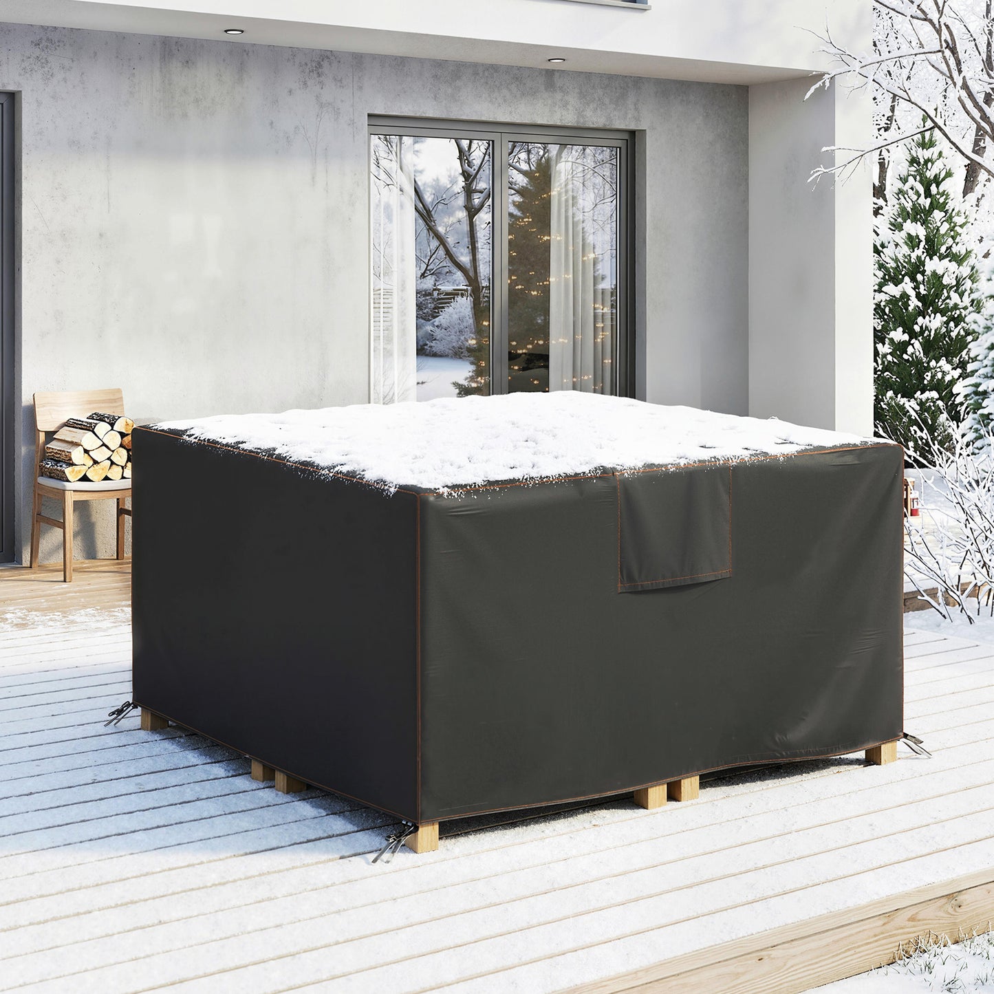 Outsunny Waterproof Garden Furniture Cover With Air Vent 420D Oxford Fabric 125 x 125 x 74 cm Black