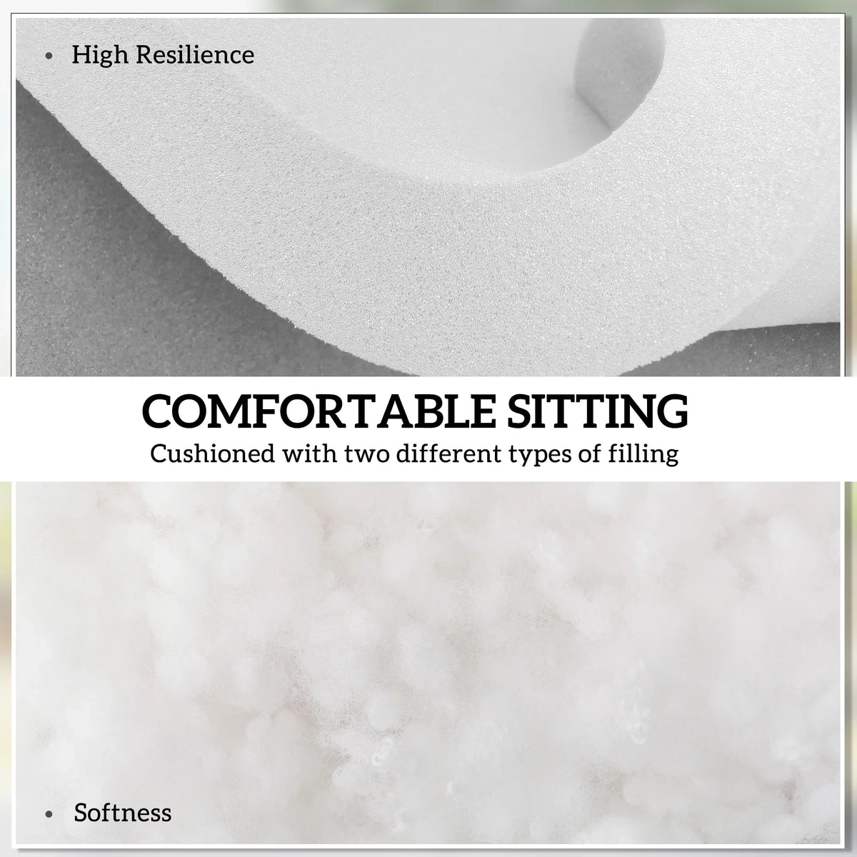 High-resilience seat cushion with cushioned filling for comfortable seating