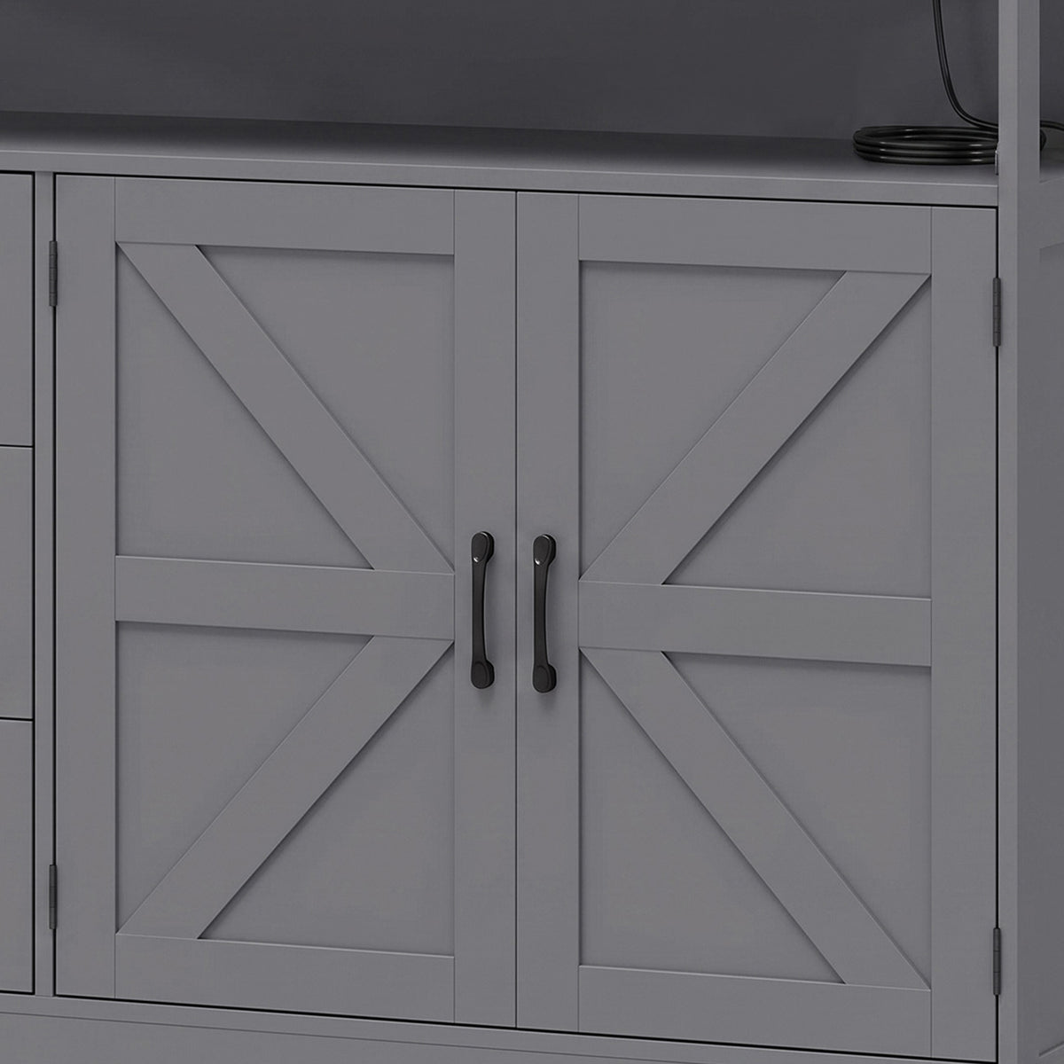 HOMCOM Grey Farmhouse Sideboard with Power Outlet 3 Drawers Open Shelf