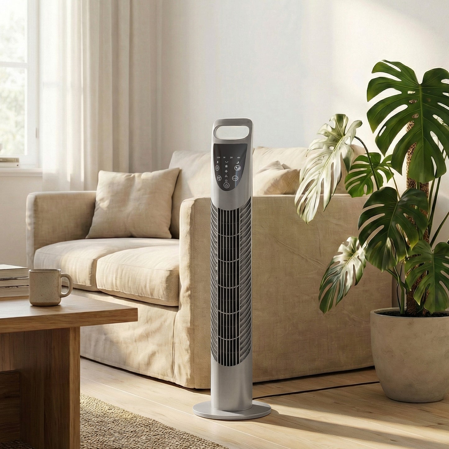 HOMCOM Tower Fan Oscillating With Remote Control 3 Speeds 3 Wind Modes 40W Quiet Grey