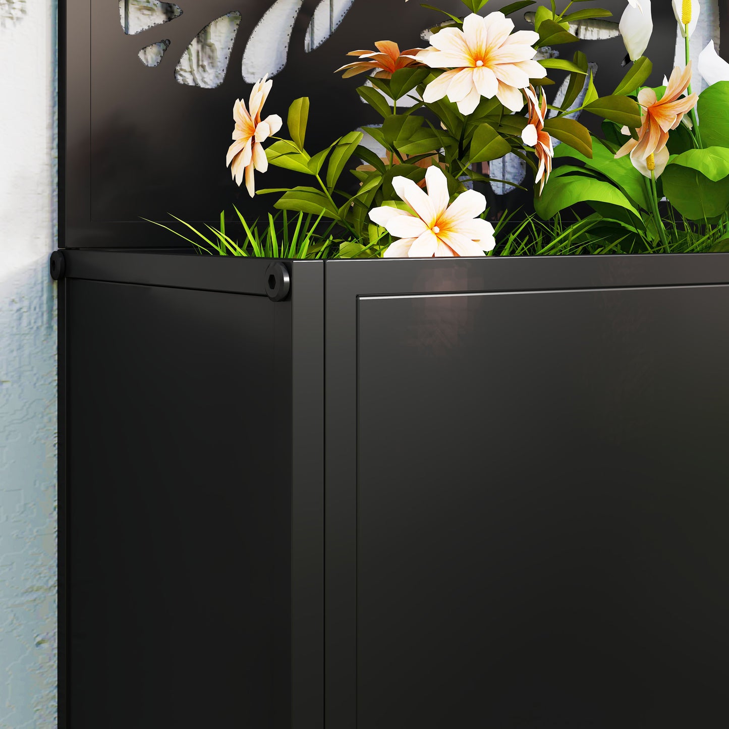 Outsunny Outdoor Metal Planter With Back Trellis Black Garden Planter Box 23 x 58 cm 32L Soil Capacity