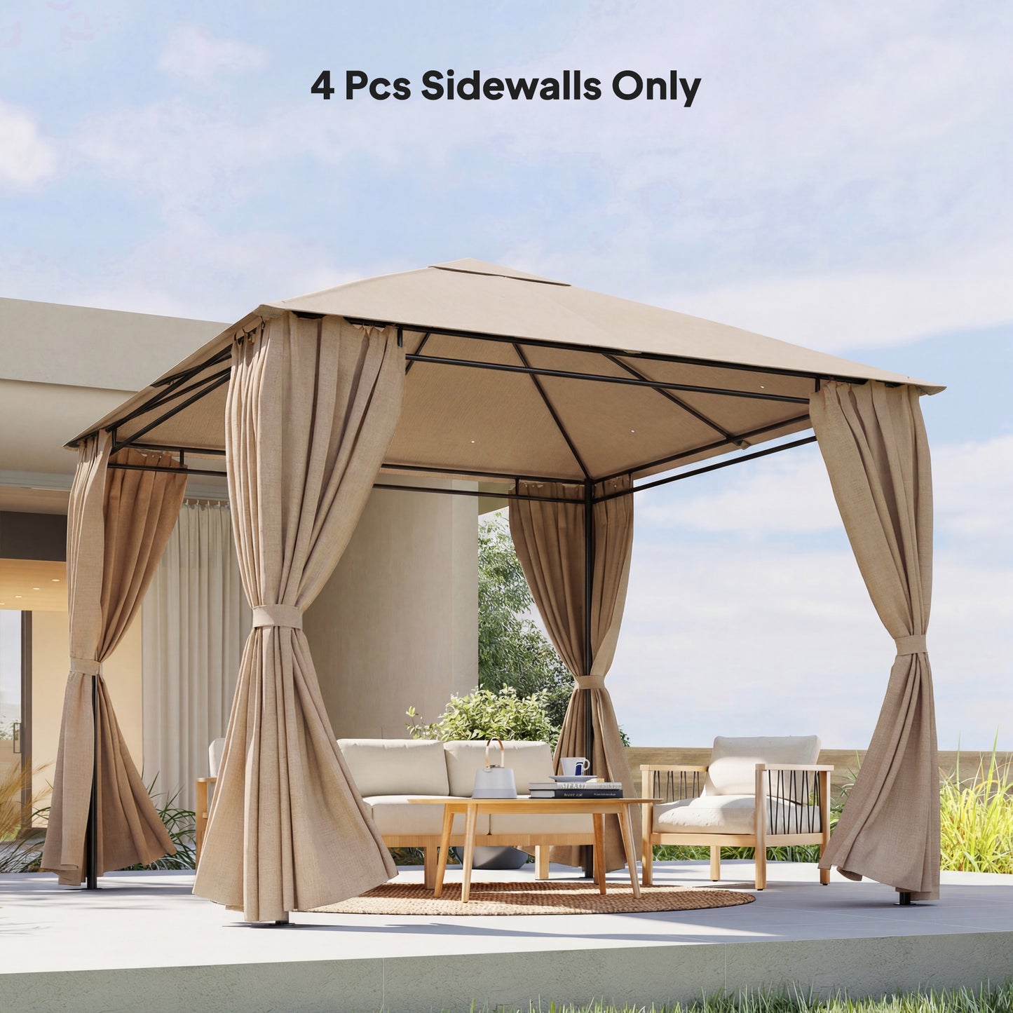 Outsunny 4 Pack Replacement Gazebo Curtains For 3x3m Gazebo Privacy Panels Khaki UPF30 Polyester