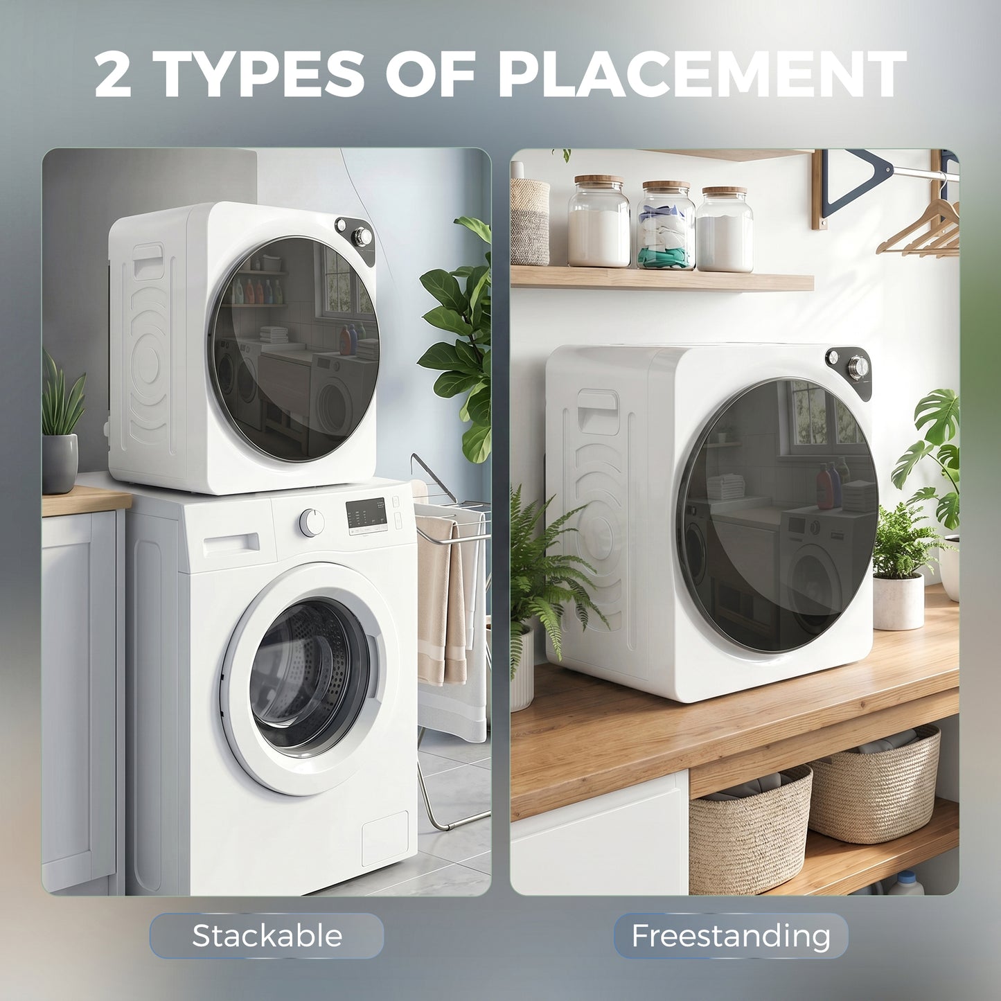 HOMCOM 5kg Vented Tumble Dryer 1000W Compact With 5 Drying Modes Stainless Steel Drum White