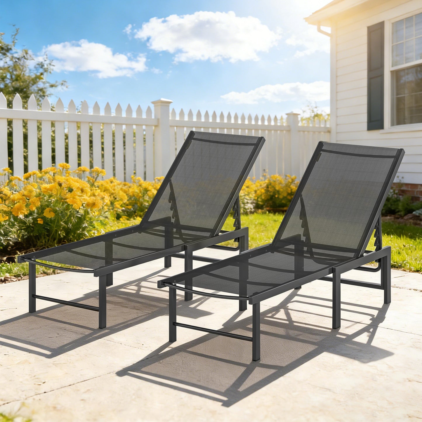 Outsunny Set Of Two Reclining Sun Loungers Black Five Position Adjustable Backrest For Garden Comfort