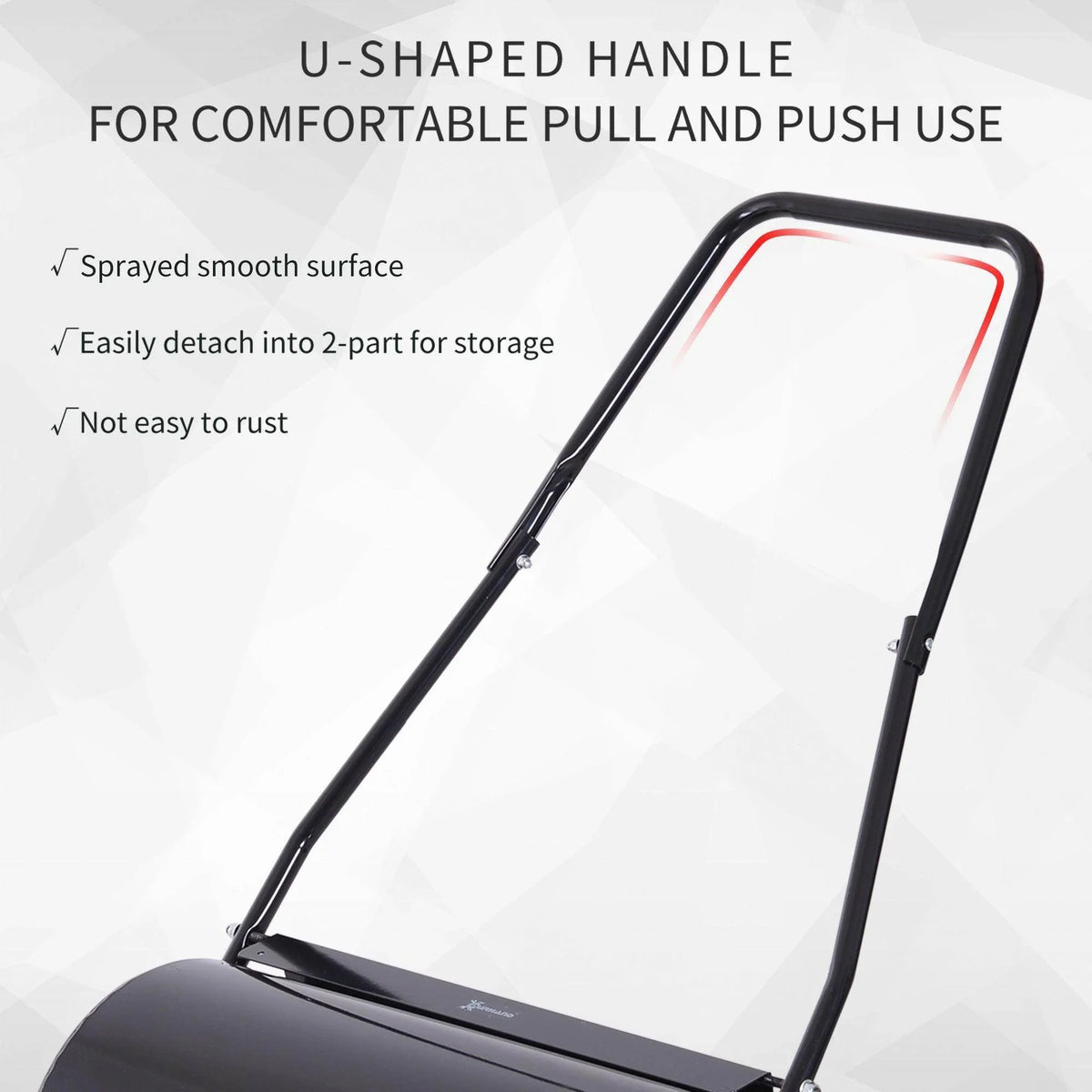 Black lawn roller with U-shaped handle and smooth metal frame