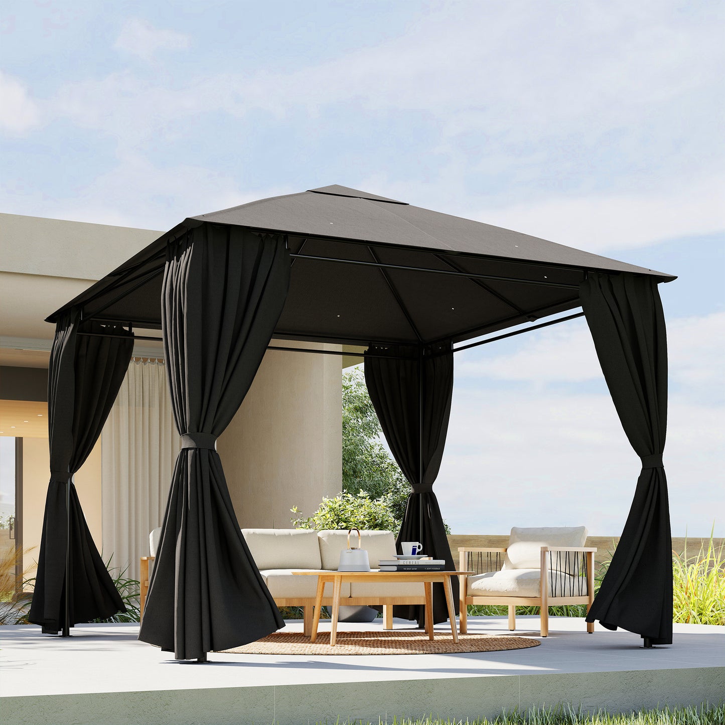Outsunny 4 Pack Replacement Gazebo Curtains Privacy Panels for Most 3 x 3 m Gazebo Outdoor Shelter Sidewalls Dark Grey
