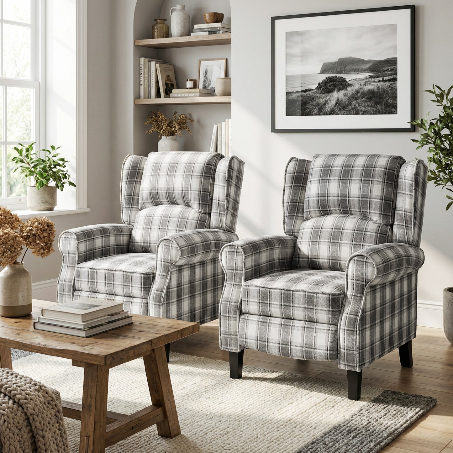 HOMCOM 160 Degree Reclining Armchair With Footrest Gray And White Linen Upholstery