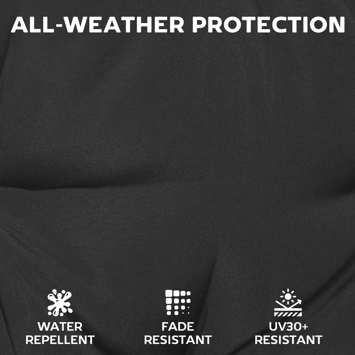 Black outdoor seat cushion pad fabric close-up with waterproof finish