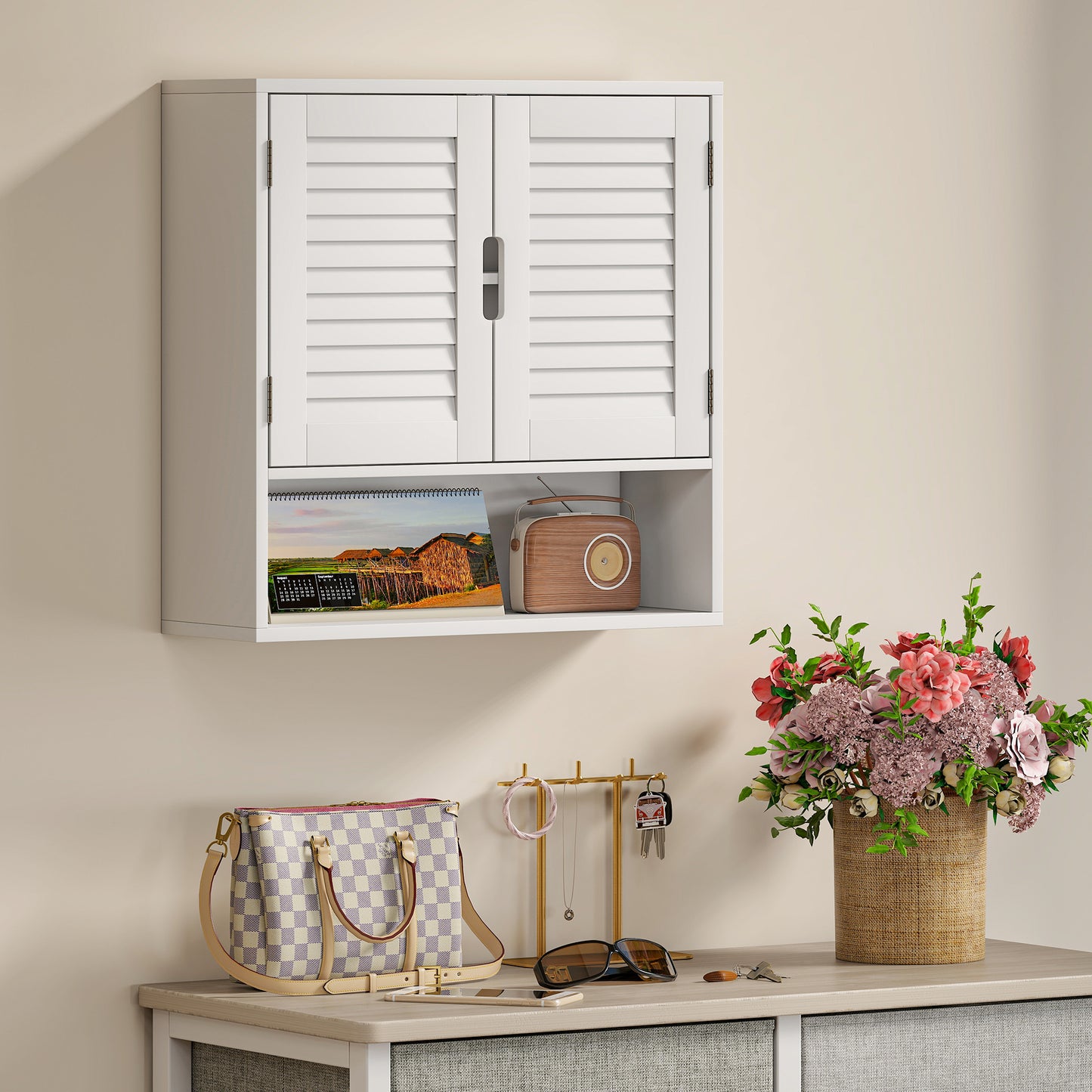 HOMCOM Wall Mounted Bathroom Cabinet With Adjustable Shelves White 60 x 20 x 60 cm