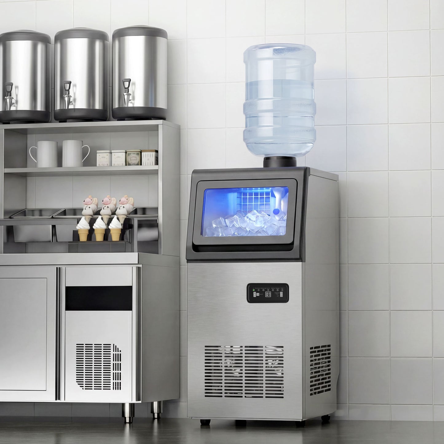 HOMCOM Commercial Ice Maker Machine 45 kg per 24 h Stainless Steel Under Counter or Freestanding Silver