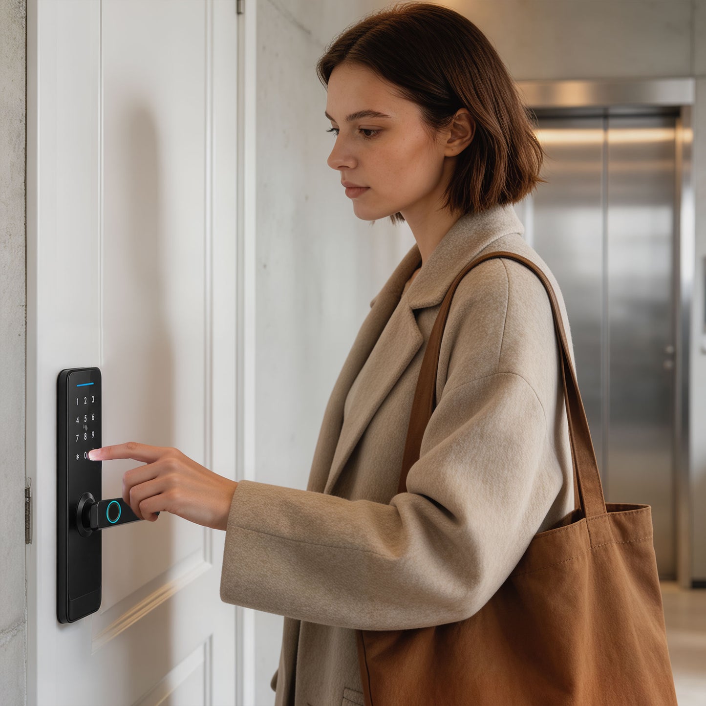 HOMCOM Smart Door Lock With Fingerprint Passcode Built In Doorbell