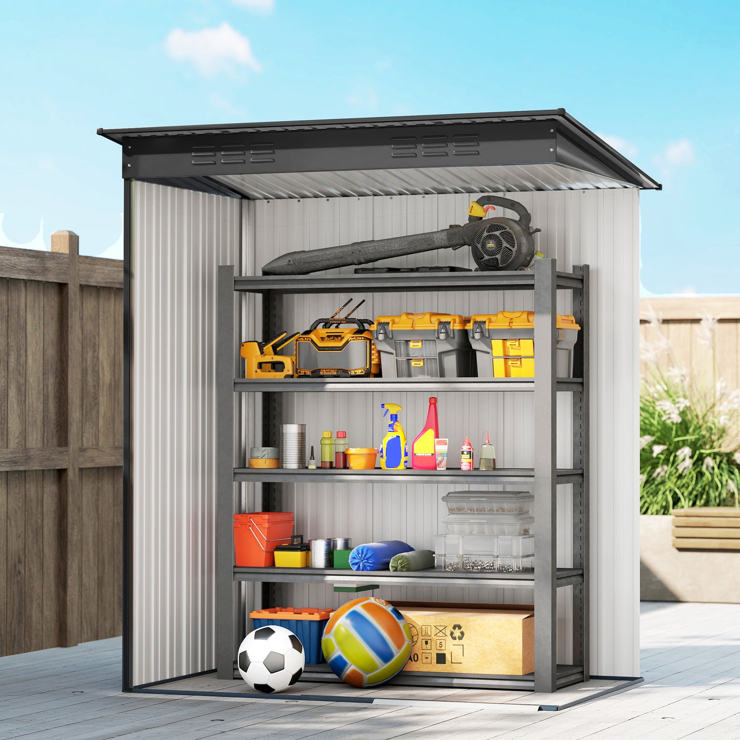Outsunny Metal Garden Storage Shed Five By Three And A Half Feet With Effortless Assembly Waterproof Dark Grey Gloves