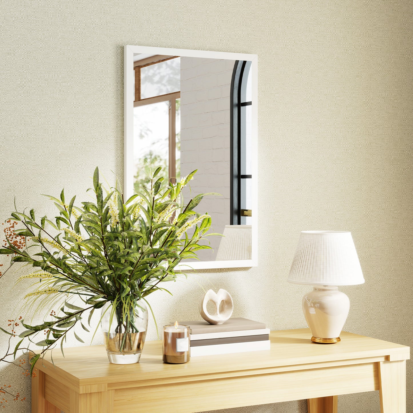 HOMCOM Wall Mounted Bathroom Mirror 60x40 cm White for Living Room Bedroom Hallway