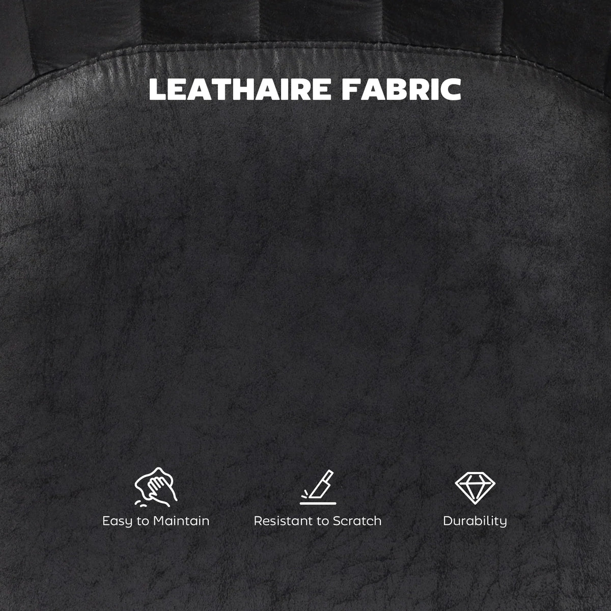 Black faux-leather upholstery with subtle texture, tufted seat back panel
