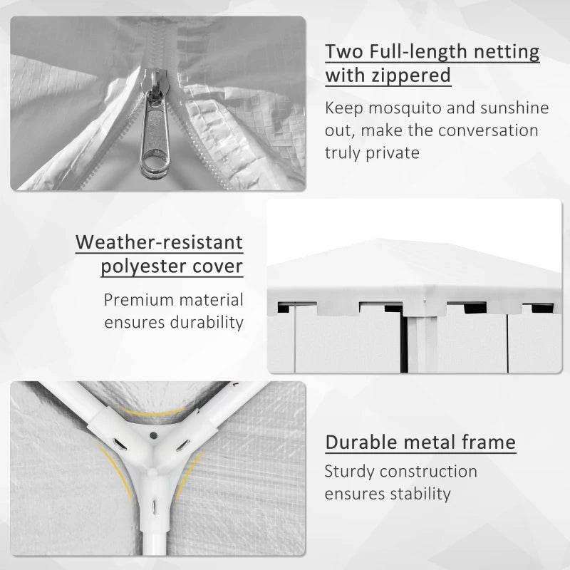 White PE canopy tent with zipped mesh netting and weather-resistant cover