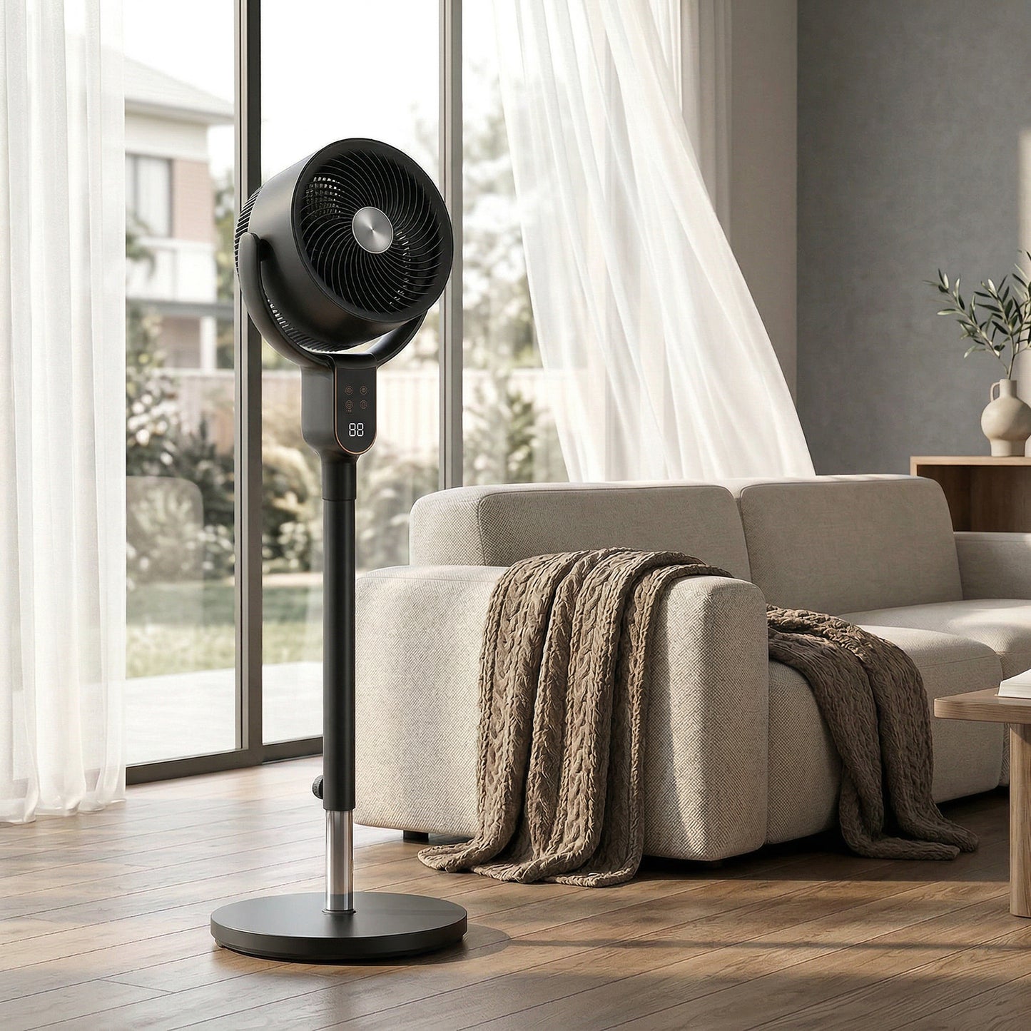 HOMCOM 42 Inch Silent Pedestal Fan For Bedroom With Remote Control 90 Degree Oscillation 8 Speeds Black