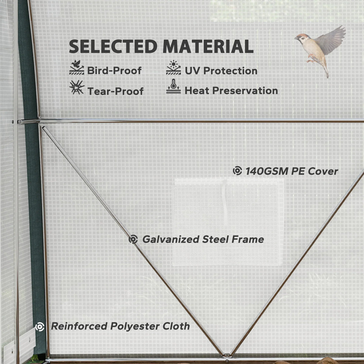 Walk-in tunnel greenhouse with translucent PE mesh cover and galvanized steel frame