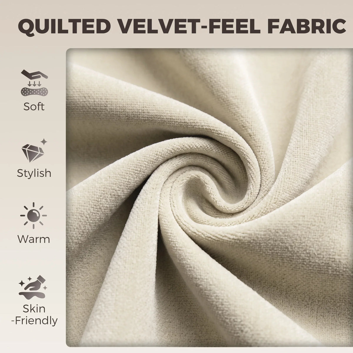 Quilted cream velvet-feel fabric swatch with soft textured surface