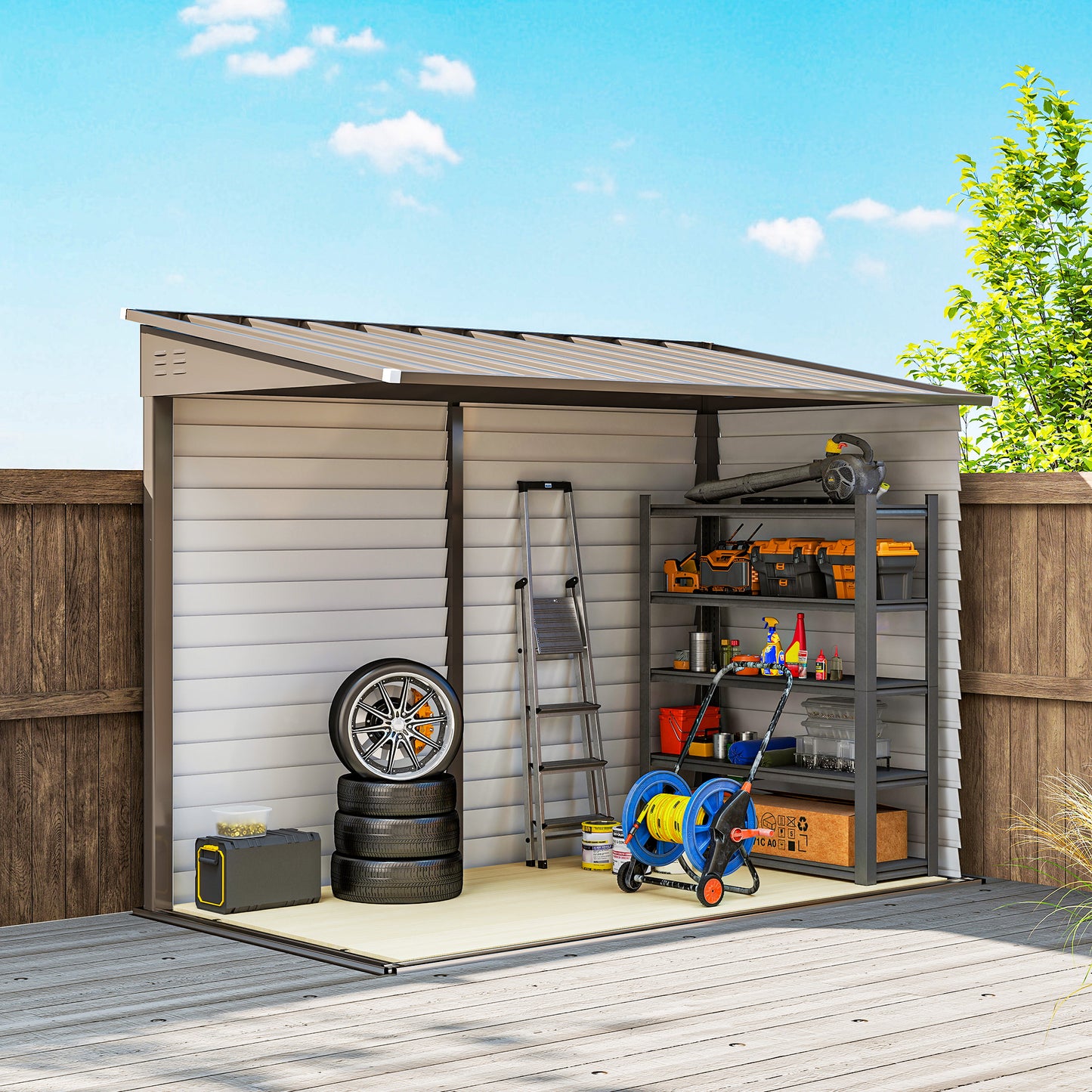 Outsunny 5 X 9Ft Galvanised Metal Garden Shed With Foundation Kit Lockable Doors And Air Vents Brown