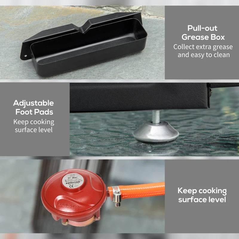 Outsunny Portable Tabletop Gas Plancha Grill with 2 Stainless Steel Burners - 10kW, Non-Stick Griddle for BBQ, Camping, Picnic, Party - ALL4U RETAILER LTD