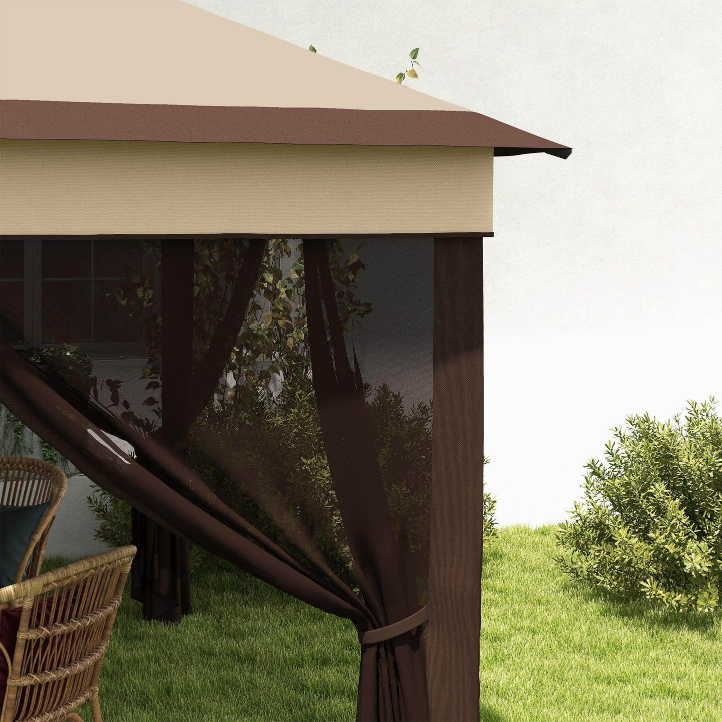 Outsunny 3 x 3(m) Pop Up Gazebo, Height Adjustable Instant Event Shelter with Netting and Carrying Bag, Beige - ALL4U RETAILER LTD
