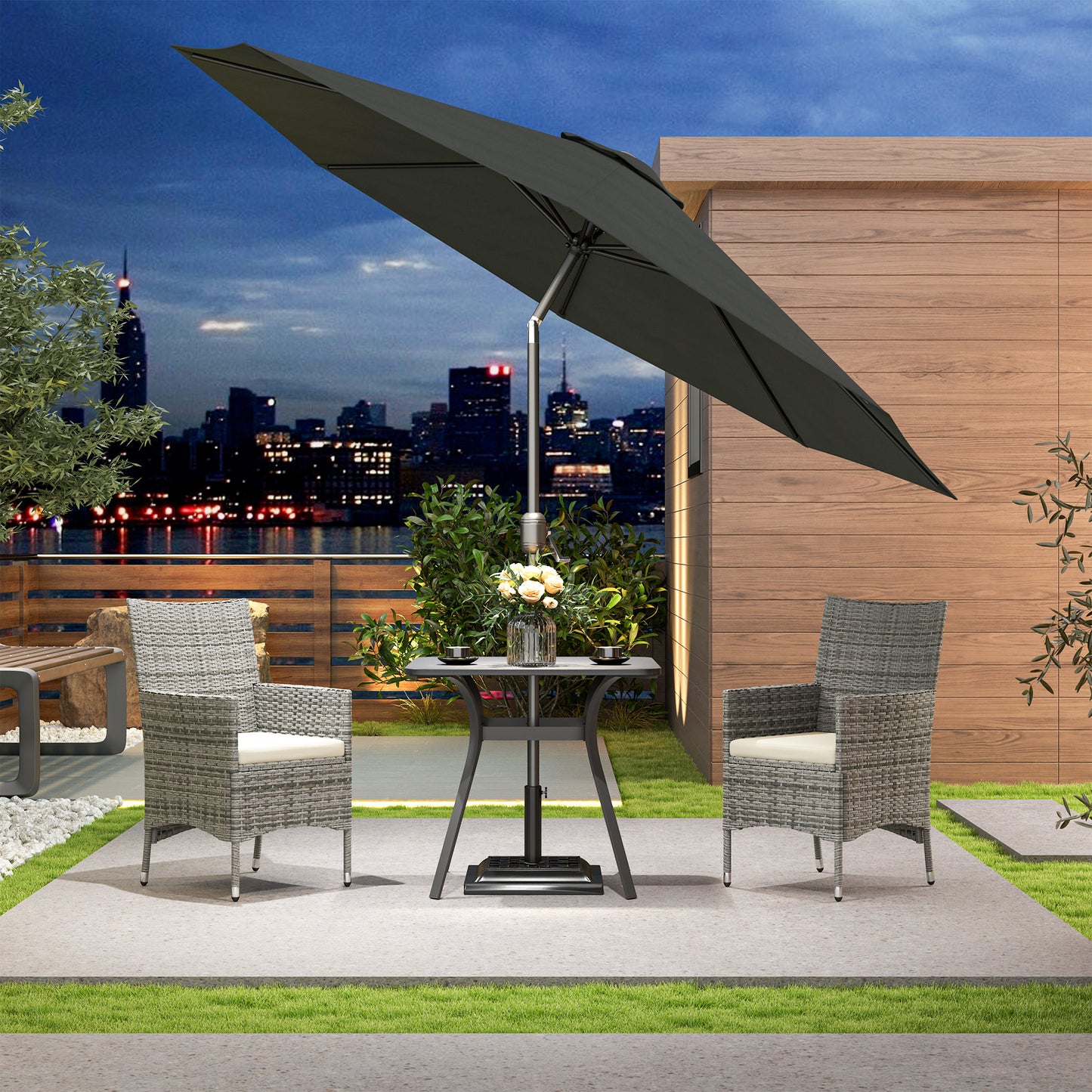 Outsunny Two Piece Rattan Garden Chairs Dining Set With Cushions Mixed Grey For Outdoor Patio Use
