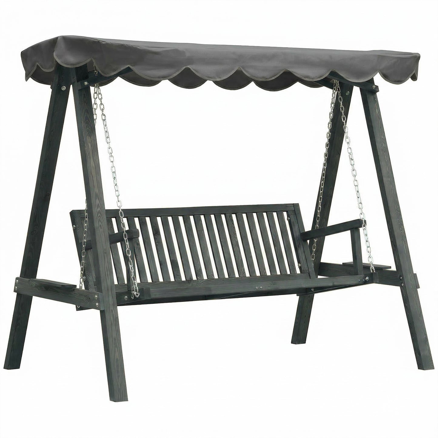 Outsunny 3 Seater Garden Swing Chair with Canopy Outdoor Wooden Swing Seat for Balcony Patio Porch Grey