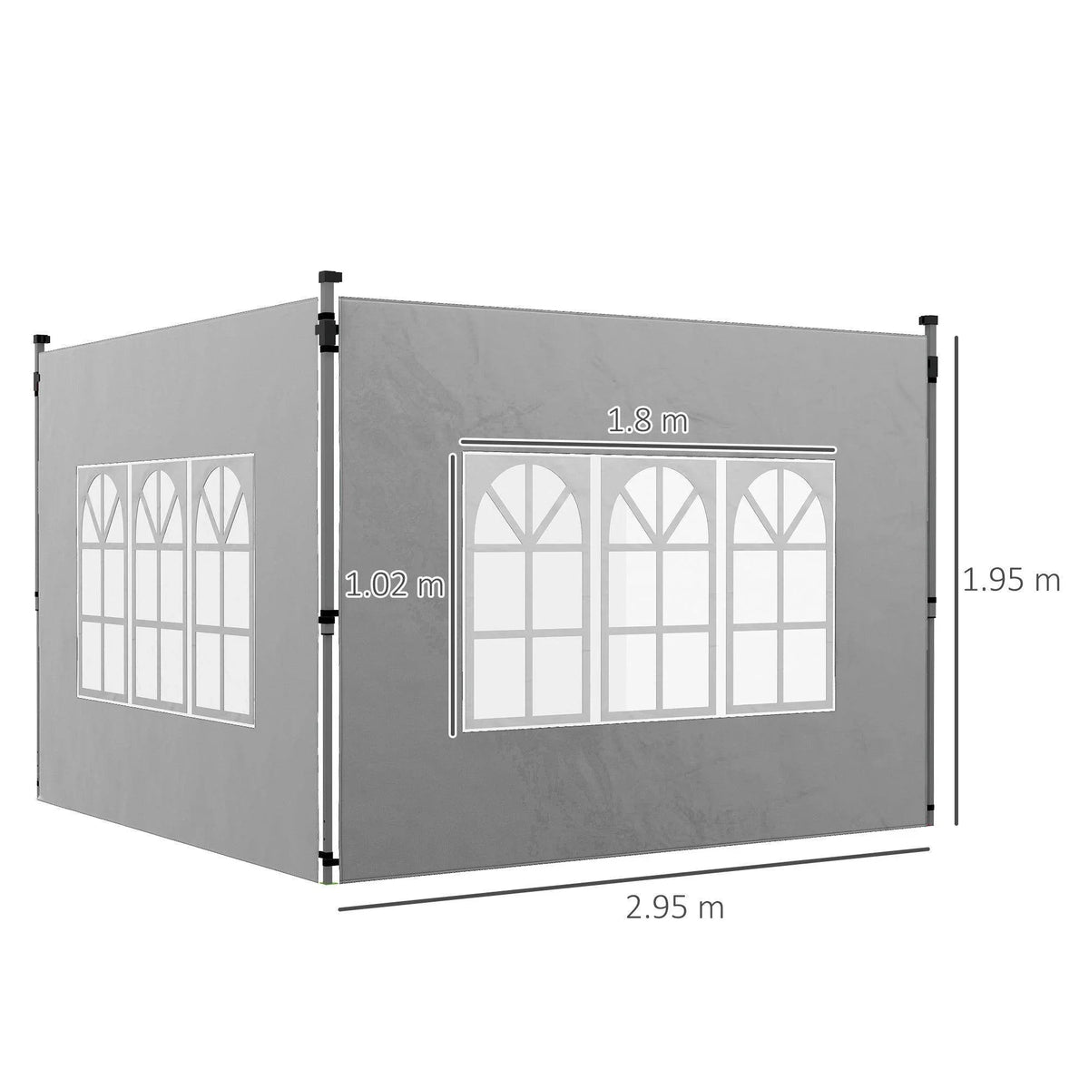 Grey gazebo side panel with white arched window pattern and reinforced edges