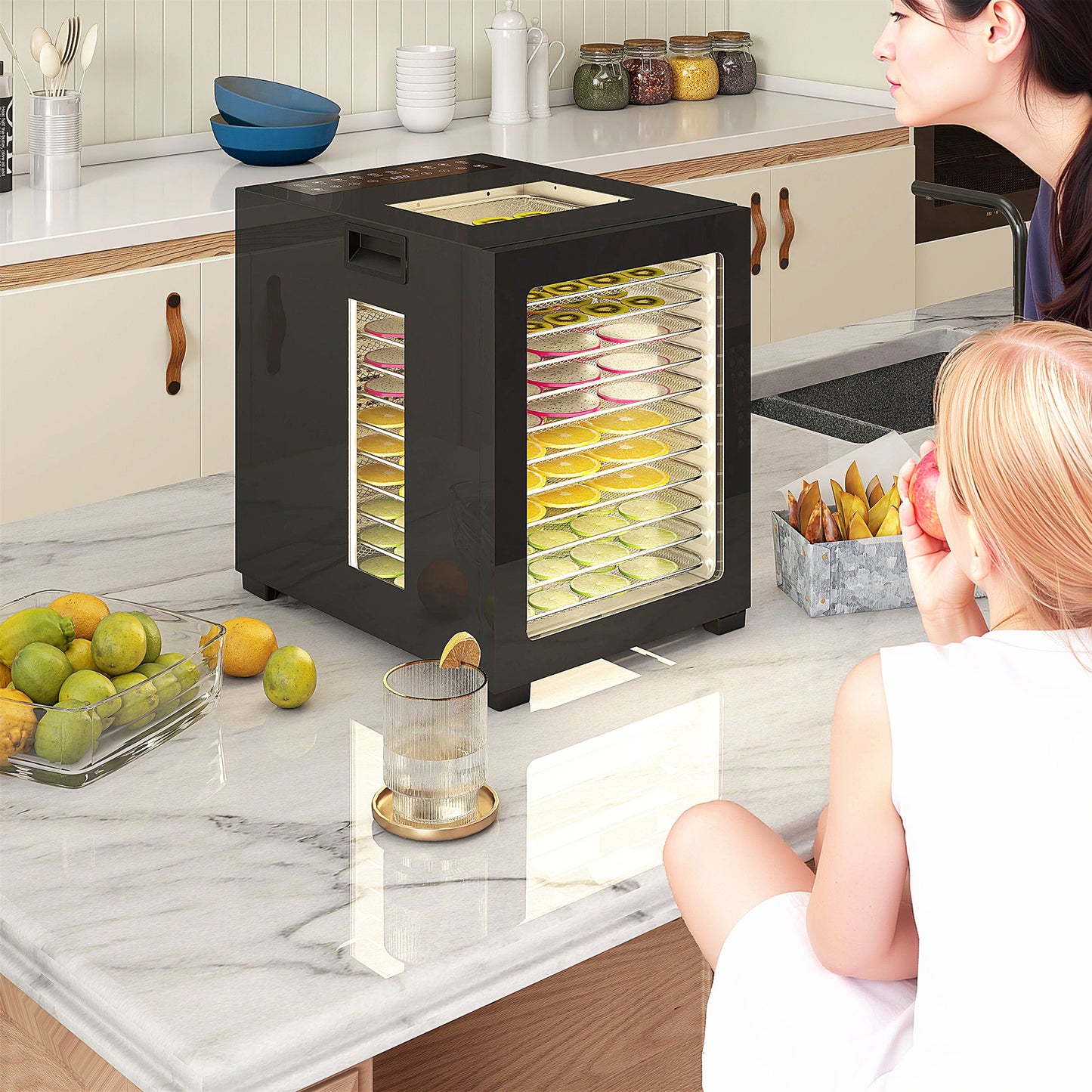 HOMCOM 12-Tray Food Dehydrator Black With Stainless Steel Trays 40 To 70 C Temperature Range