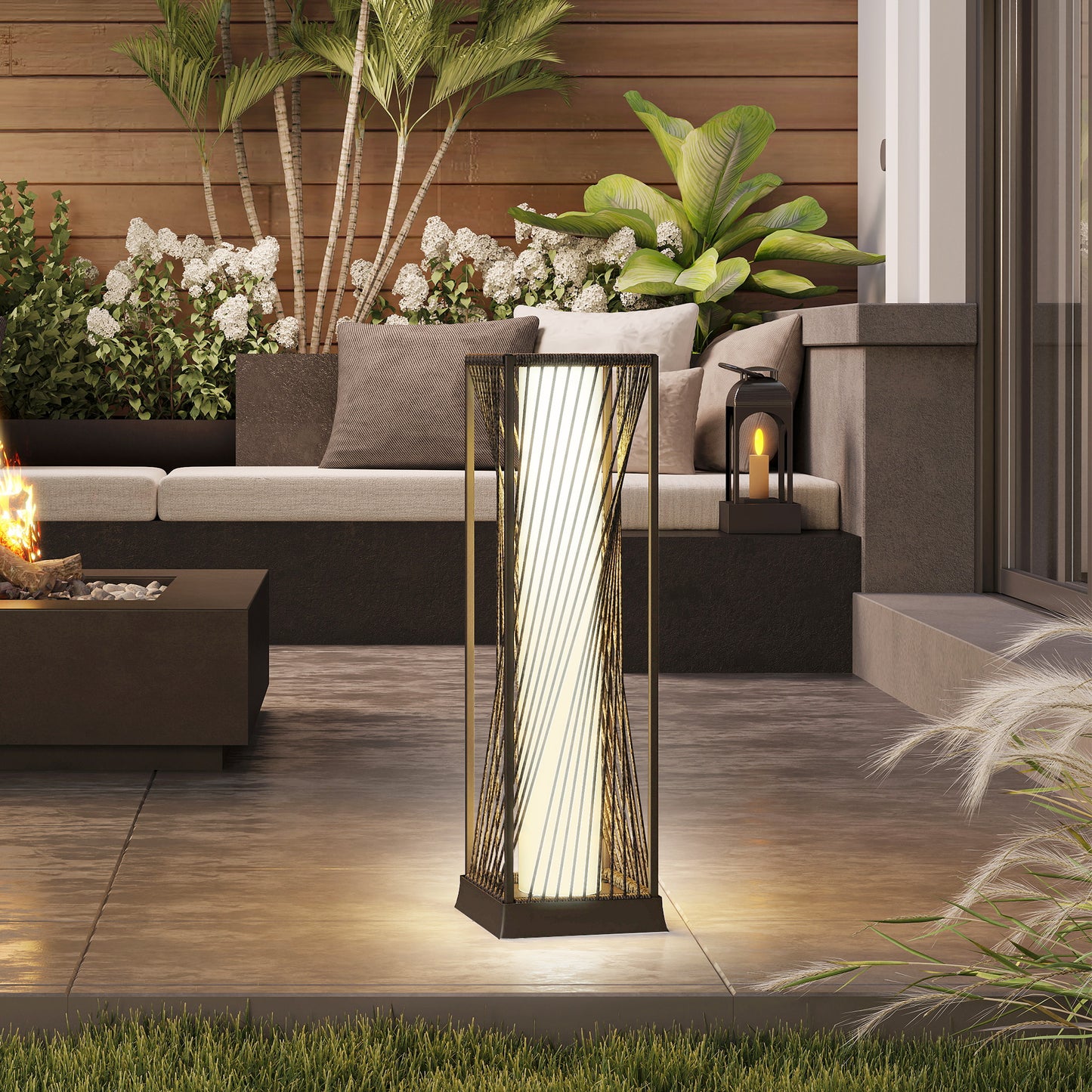 Outsunny 77 cm Solar Rattan Floor Lamp Outdoor Garden Light With Auto On Off LED IP44 Waterproof Grey