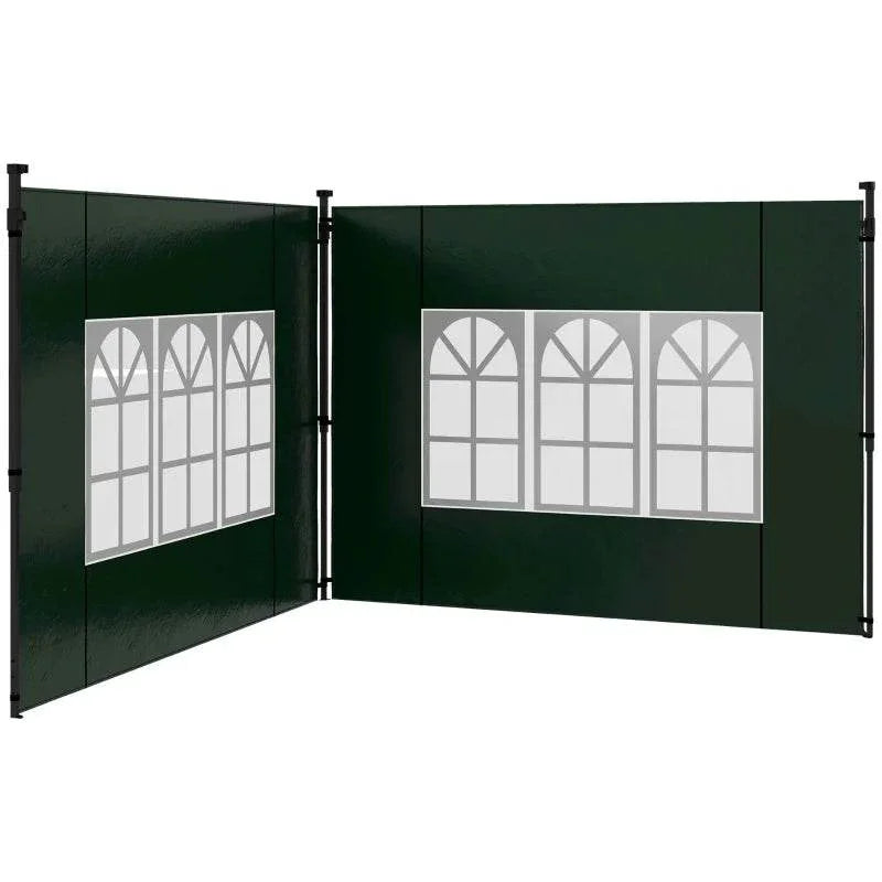 Green gazebo wall panels with white arched window inserts, two-panel set