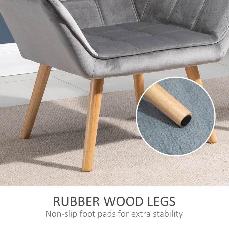 Armchair with rubber wood legs and non-slip foot pads, grey upholstered seat