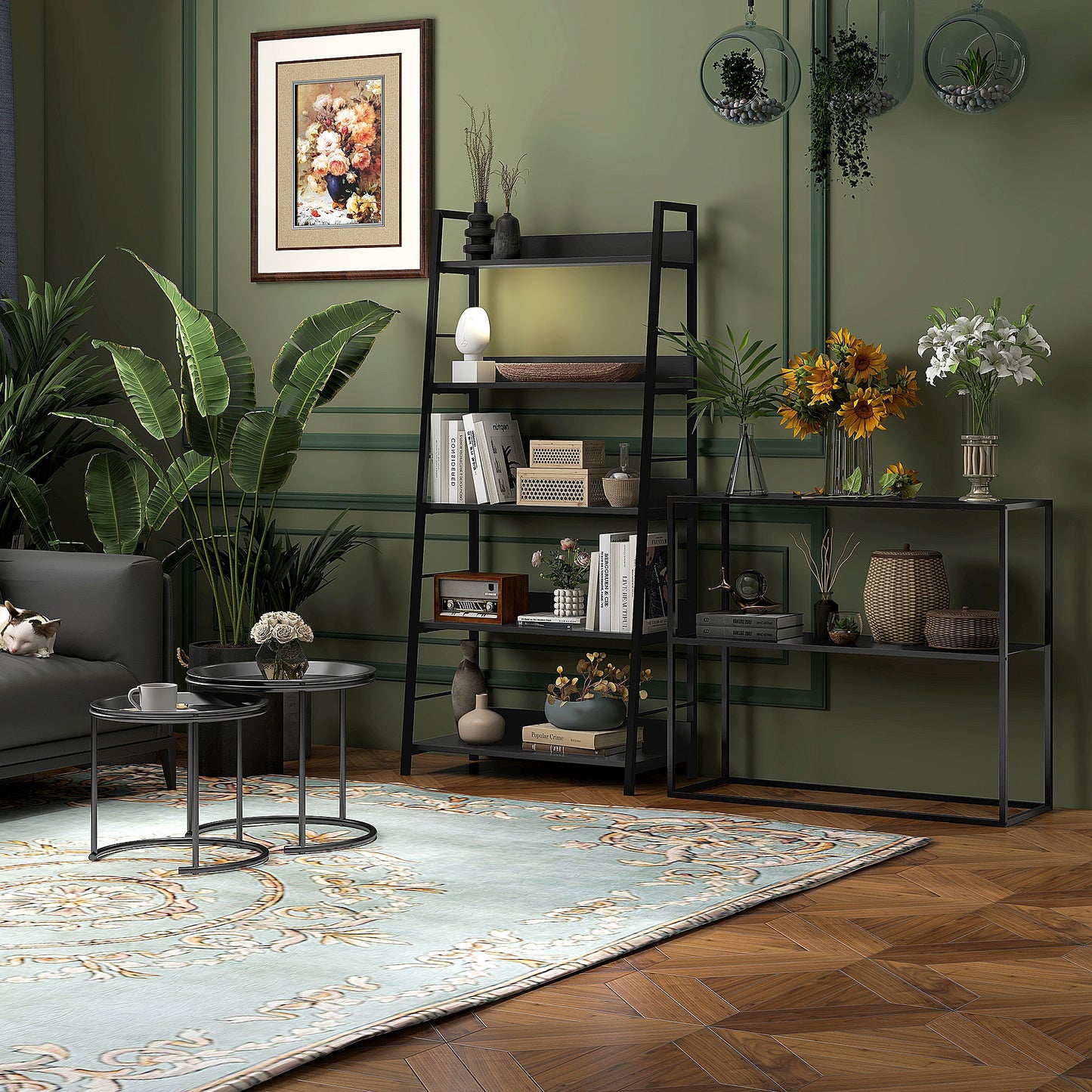 HOMCOM Nesting Tables Set Of 2 With Removable Tray Steel Frame End Tables For Living Room And Bedroom Black