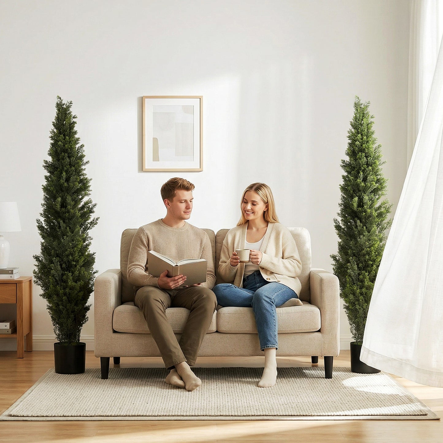 HOMCOM Set Of 2 Decorative Artificial Cypress Topiary Trees In Weighted Pots 150 Cm Tall With 2035 Leaves