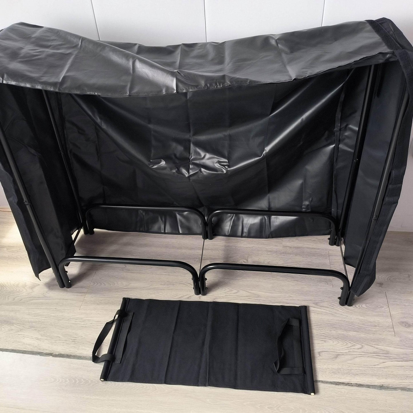 Outsunny 4FT Heavy-Duty Firewood Storage Rack with Waterproof Cover and Convenient Canvas Carrier, Indoor/Outdoor Log Holder, Black - ALL4U RETAILER LTD