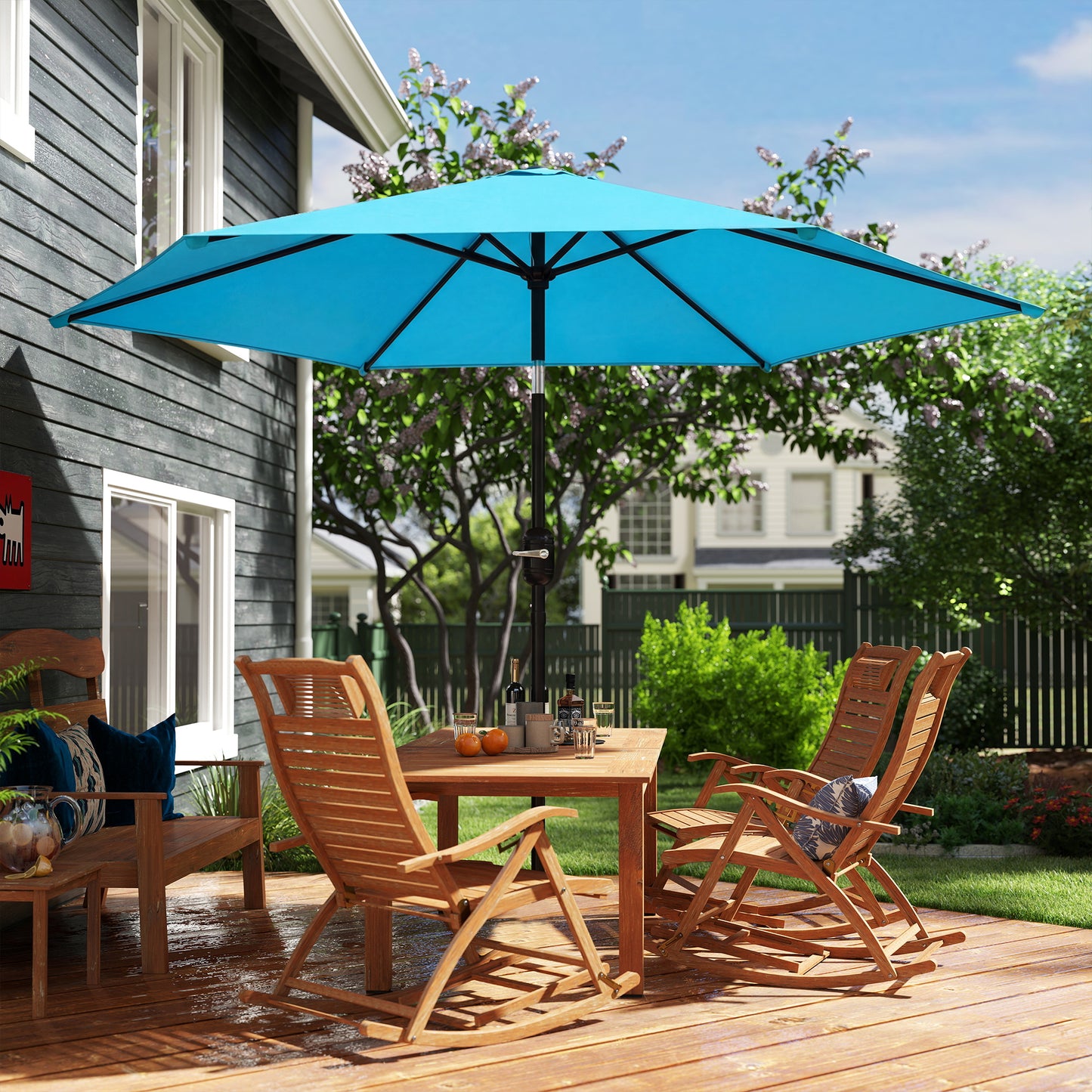 Outsunny 2.6 m Garden Parasol Umbrella With Aluminium Pole Outdoor Patio Umbrella With Tilt And Crank Vent Blue