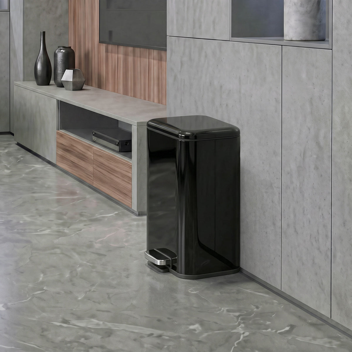 20L kitchen pedal bin with foot pedal, dark glossy finish