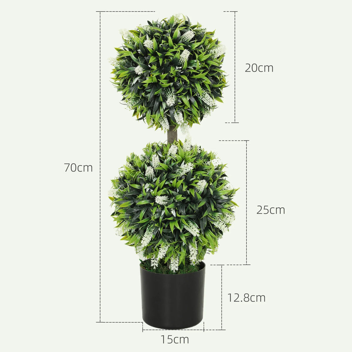 Artificial ball topiary tree with green leaves in black pot, 70 cm height