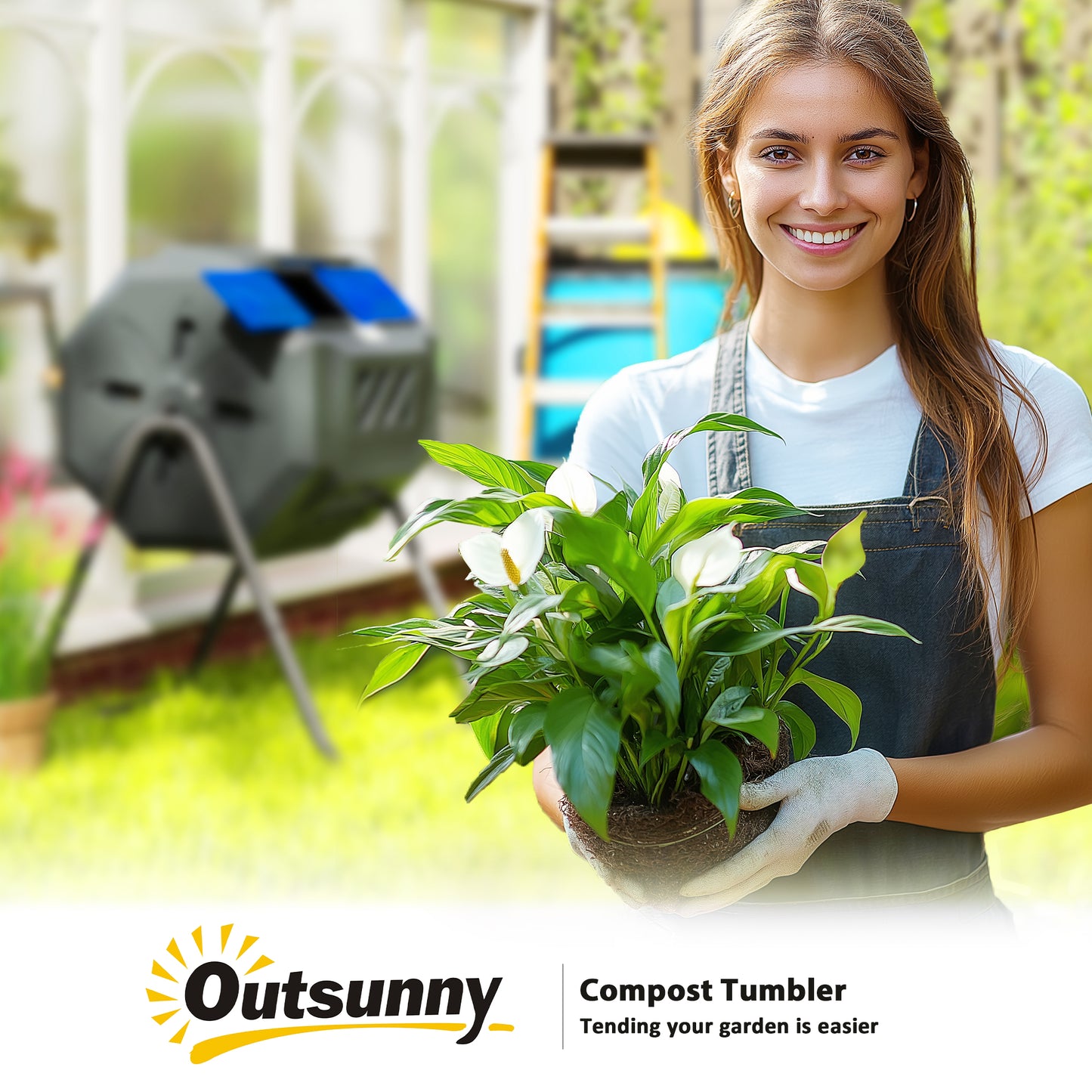 Outsunny 160L 360 Degree Rotating Dual Chamber Composter Blue Durable Plastic Body With Metal Frame