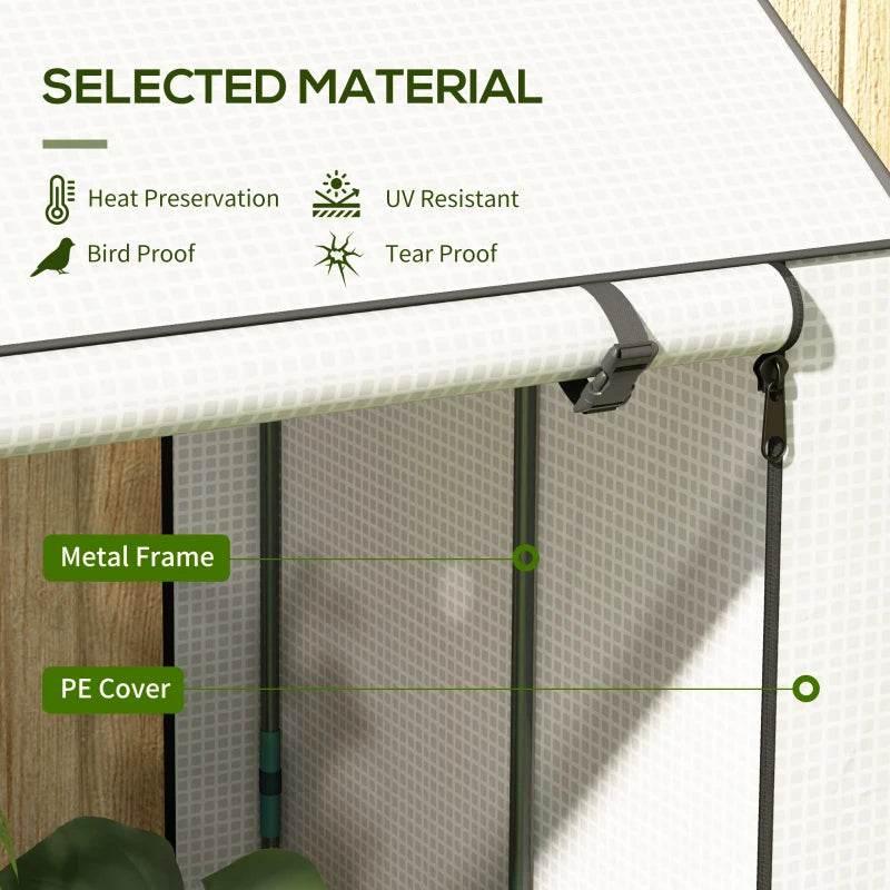 Mini greenhouse roof and side cover with metal frame and tear-resistant PE cover detail