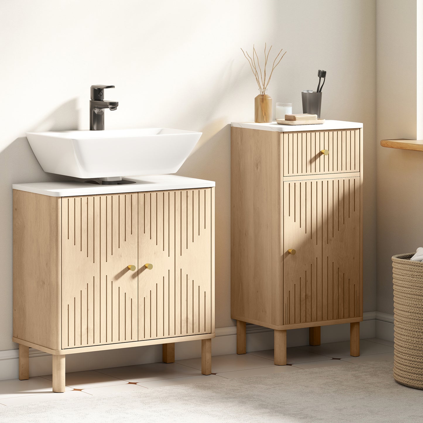 HOMCOM Under Sink Bathroom Cabinet For Basin With Or Without Pedestal In Oak Finish