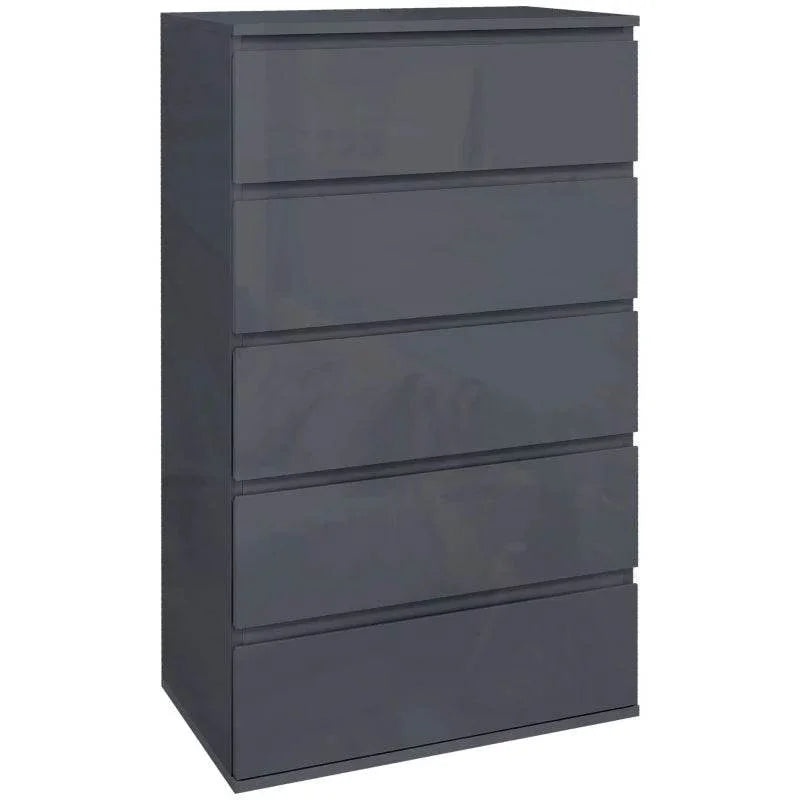 5-drawer chest of drawers in dark gray with smooth, handleless drawer fronts