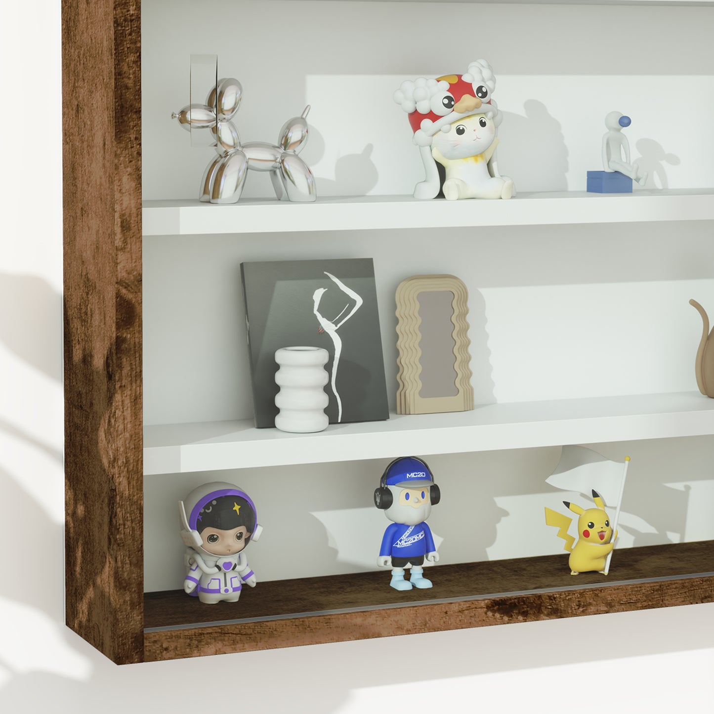 HOMCOM 5 Tier Wall Display Cabinet With Glass Doors 60x80cm Rustic Brown And Four Adjustable Shelves