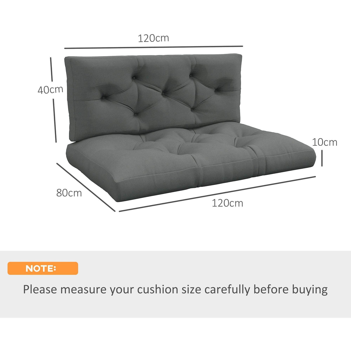Grey outdoor loveseat cushion set with tufted backrest and seat pad