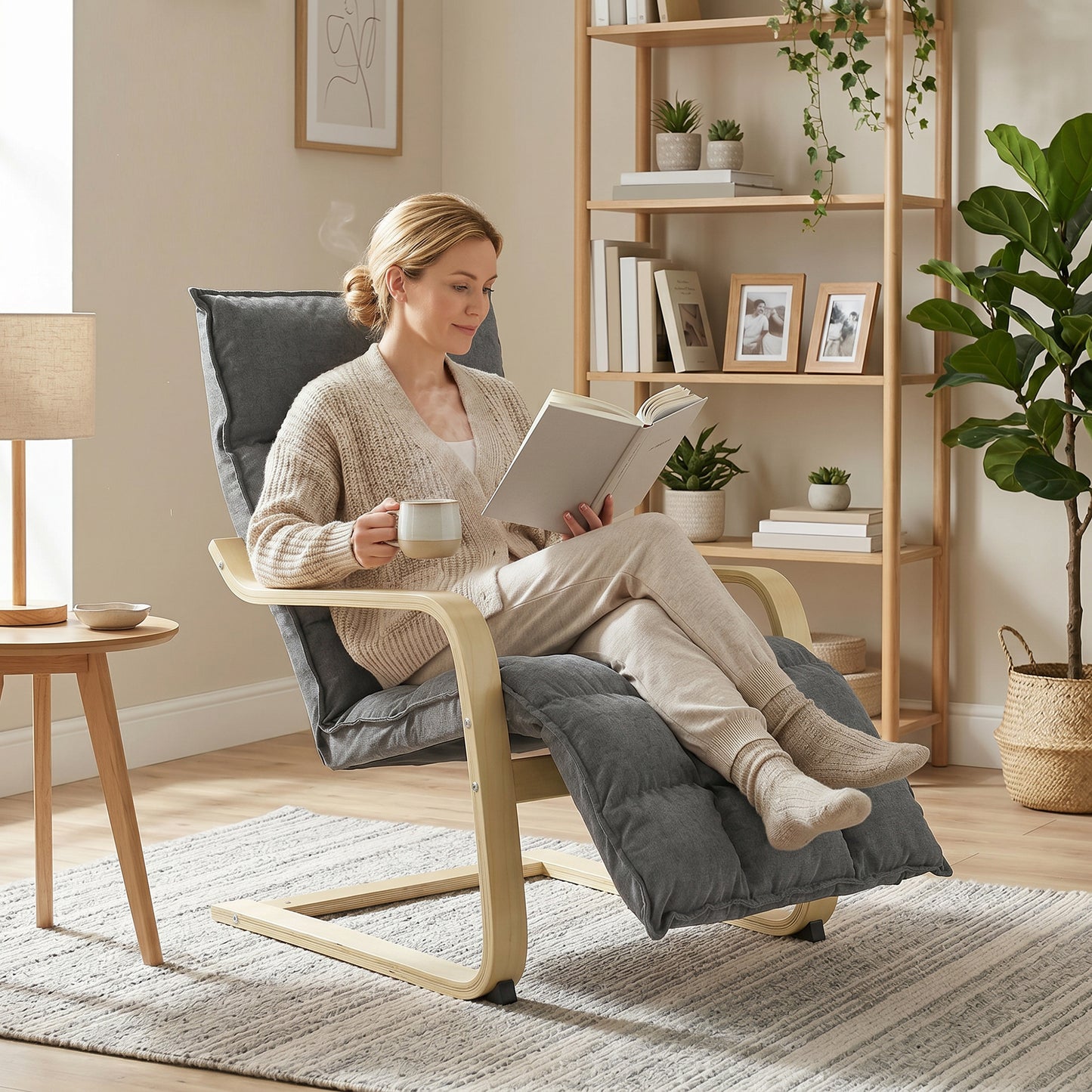 HOMCOM Modern Lounge Chair With Footrest And Plush Cushion In Linen Look Fabric For Relaxing Comfort Grey
